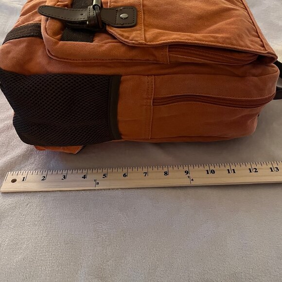 Canvas Cross Body Urban Sling Backpack w/ Vegan PU Leather Detail Burnt Orange - Picture 11 of 12
